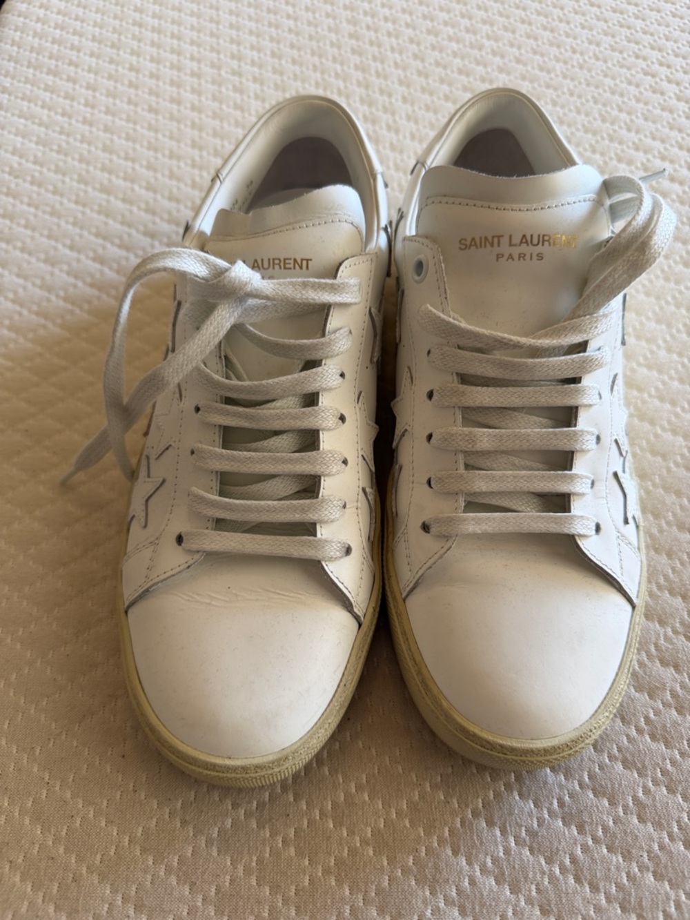 Saint Laurent White Leather Sneakers with Side Star and Gold Logo